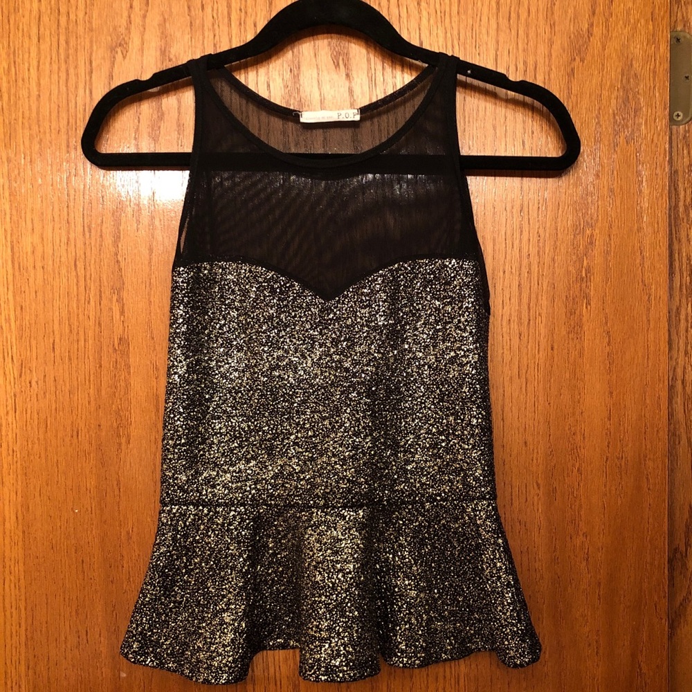 Black Sheer and Sliver Peplum